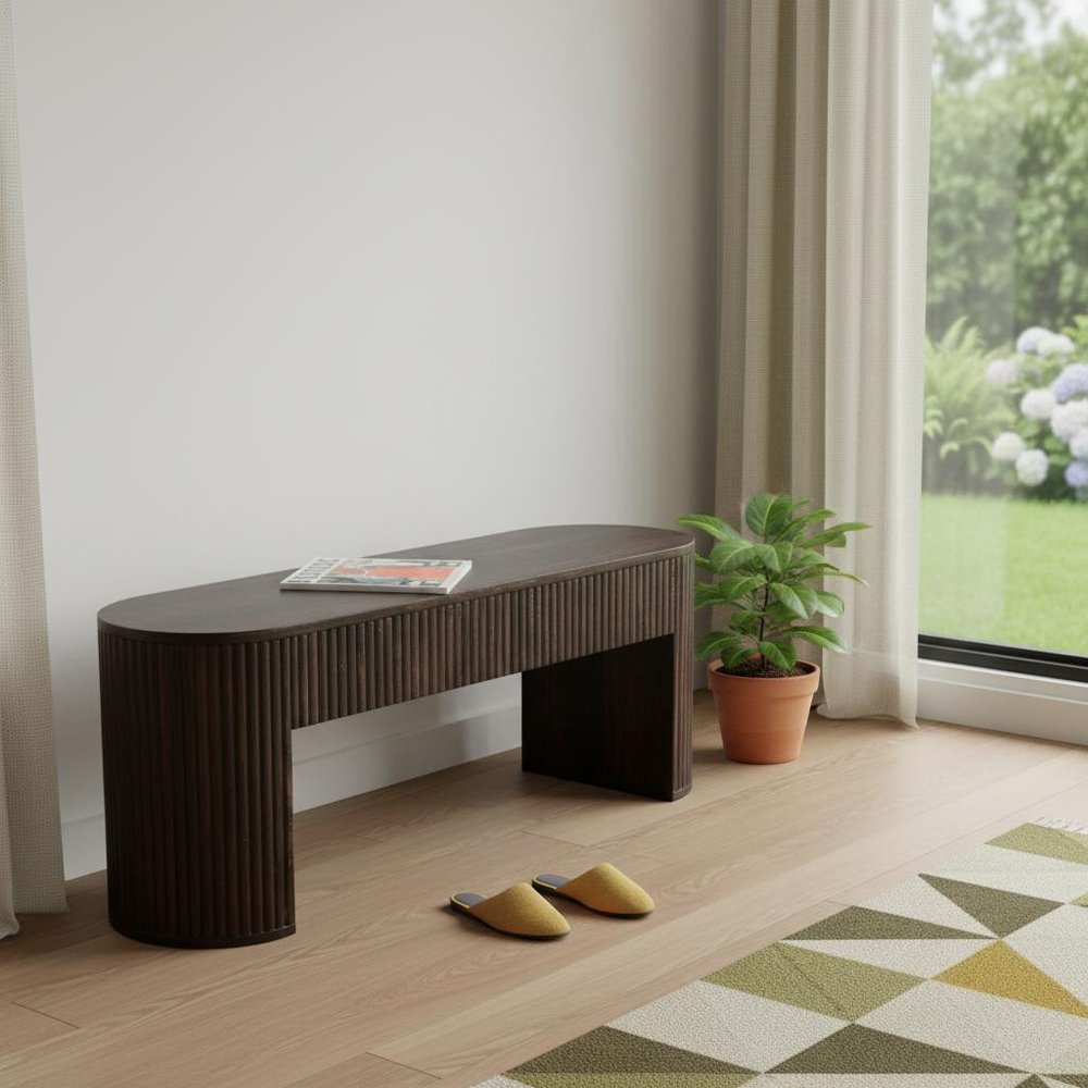49" Brown Modern Fluted Wood Bench