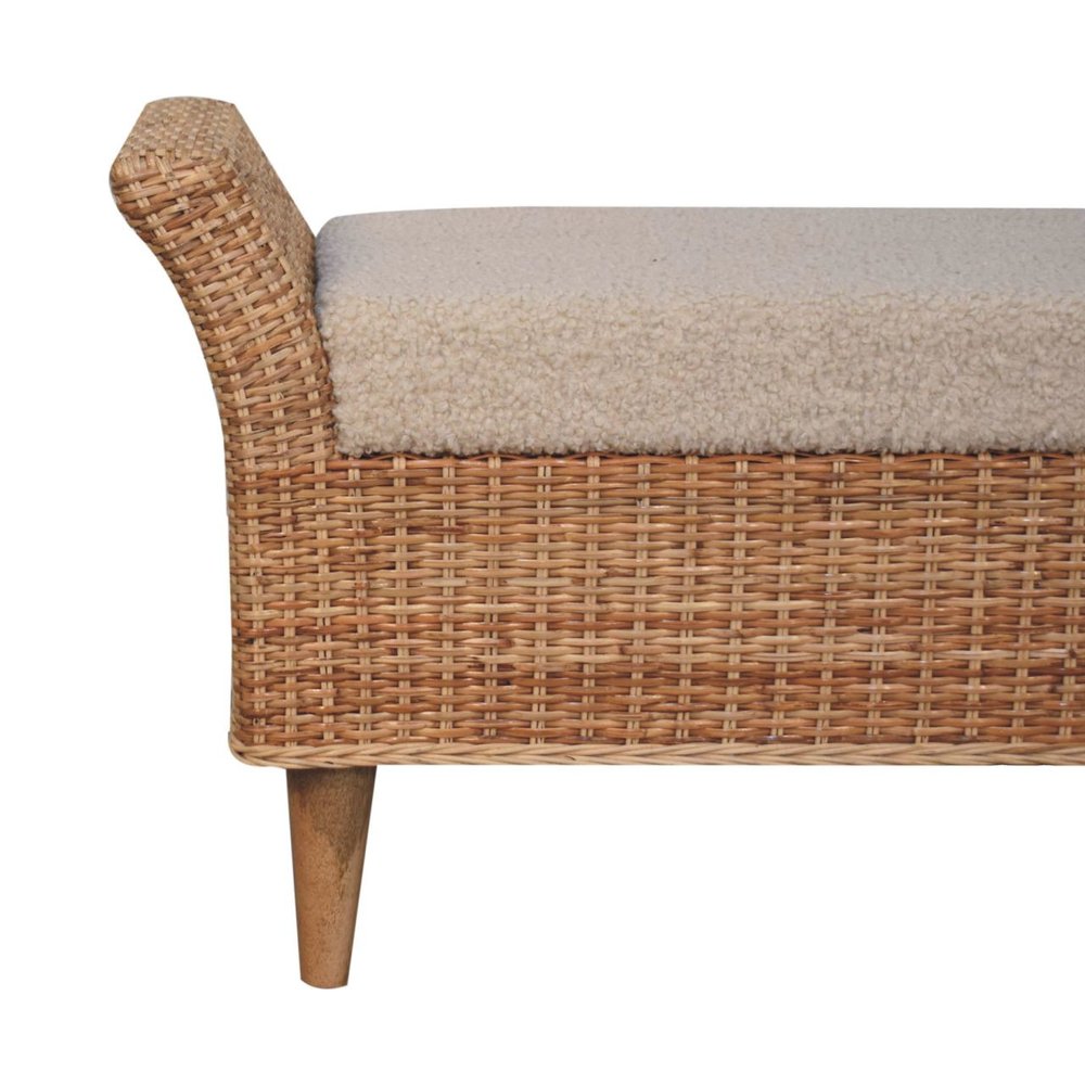 40" Brown Wood and Rattan Bench with Storage