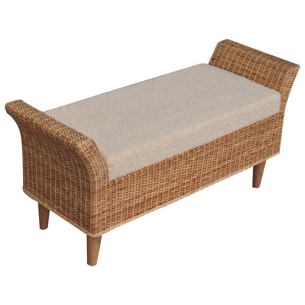 40" Brown Wood and Rattan Bench with Storage