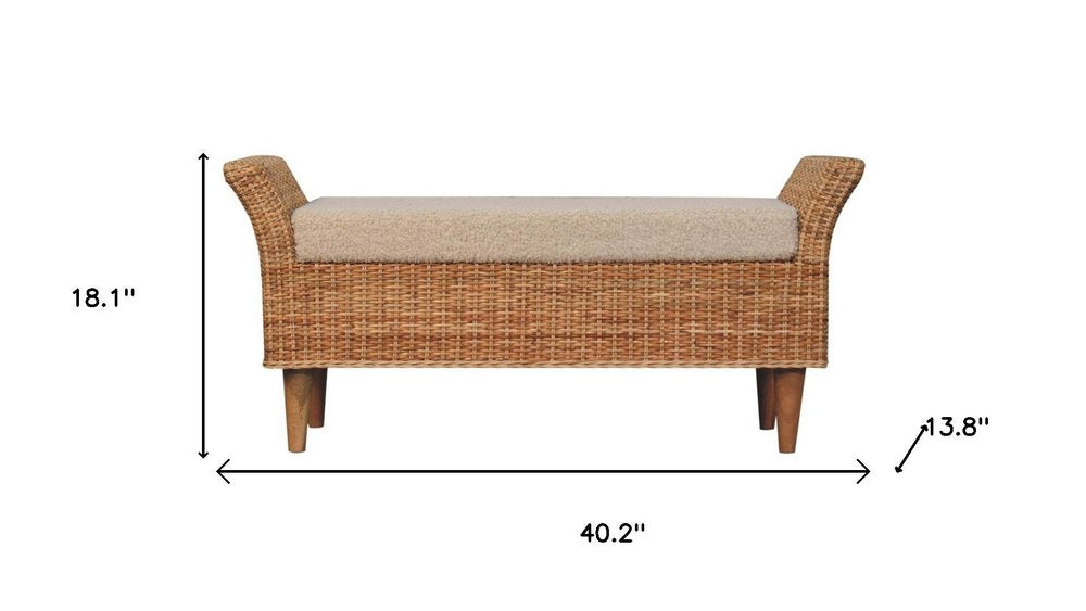 40" Brown Wood and Rattan Bench with Storage