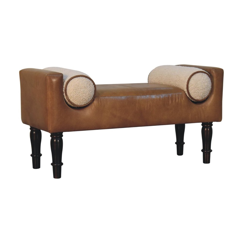 36" Walnut and Leather Chester Bench
