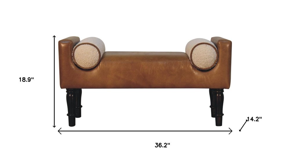 36" Walnut and Leather Chester Bench