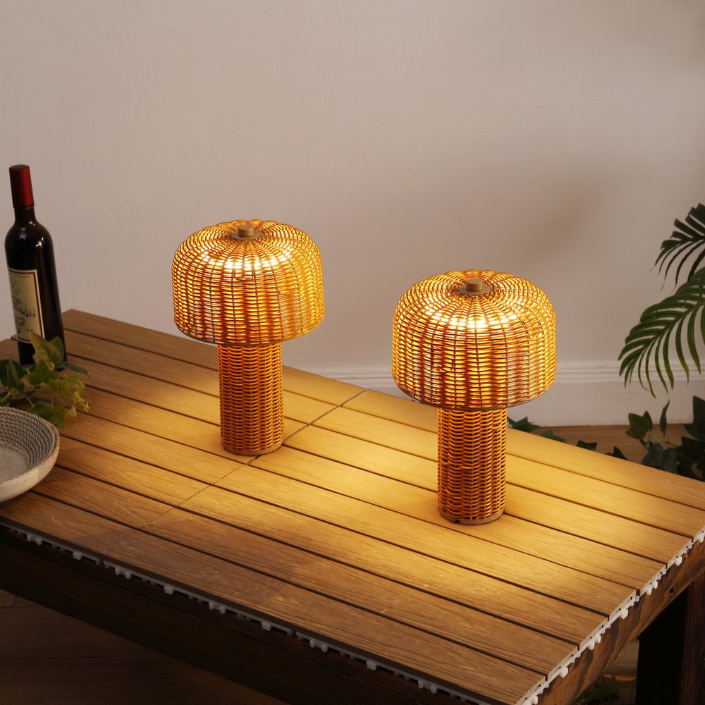 Set of Two 10" Brown Mushroom Table Lamp with USB Port