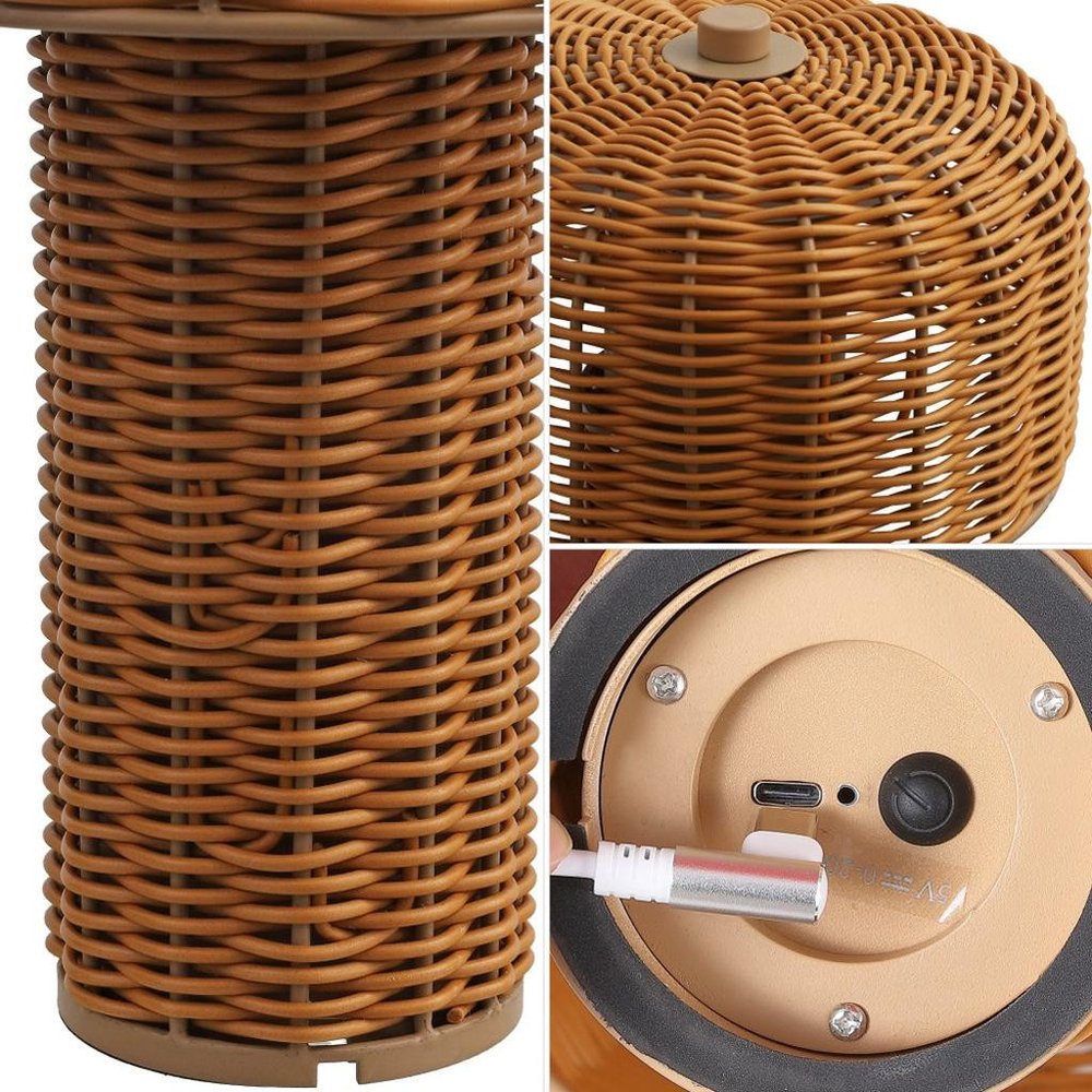 Set of Two 10" Brown Mushroom Table Lamp with USB Port