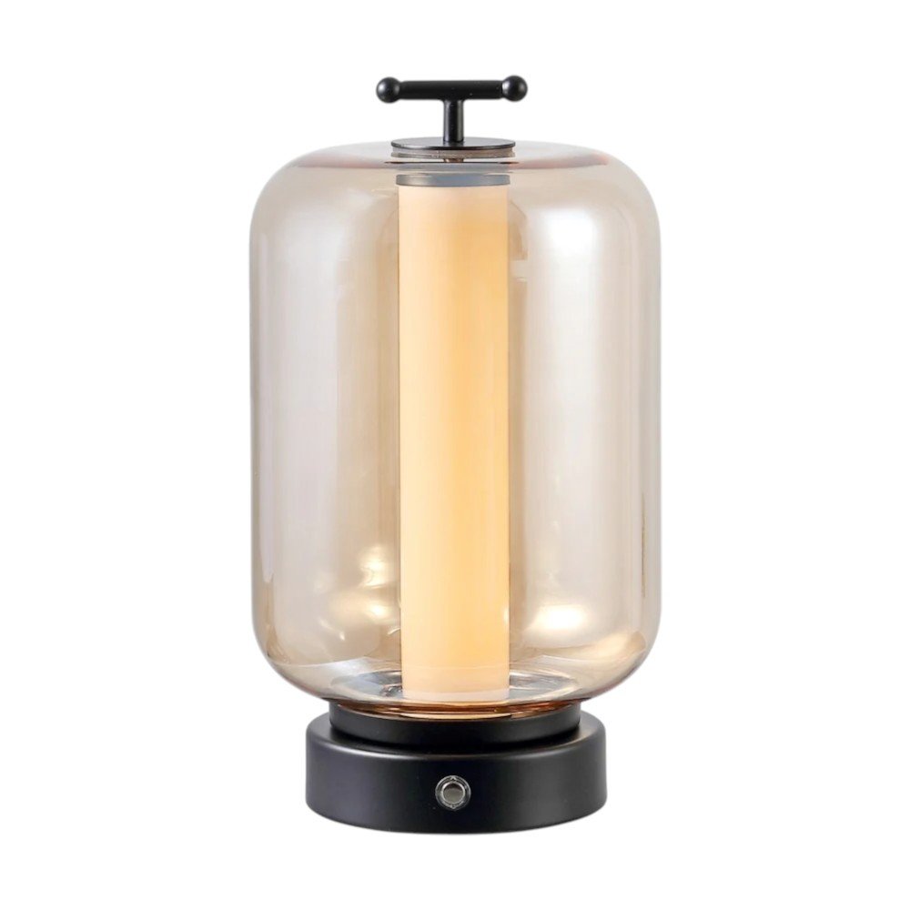Set of Two 11" Black Industrial USB Table Lanterns