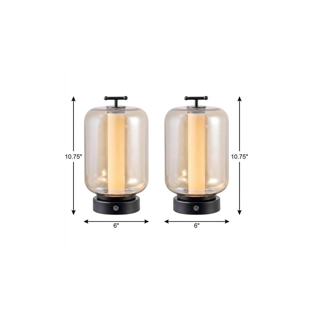 Set of Two 11" Black Industrial USB Table Lanterns