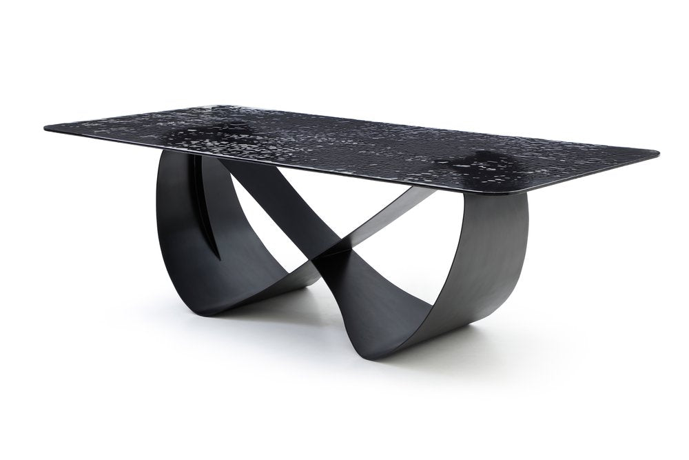 94" Black Gloss Glass and Metal Ribbon Dining Table