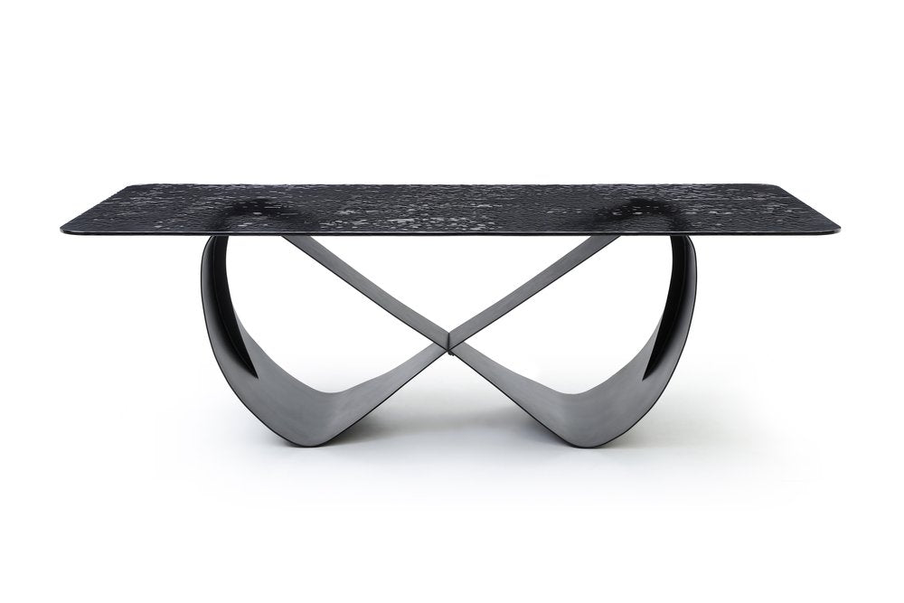 94" Black Gloss Glass and Metal Ribbon Dining Table