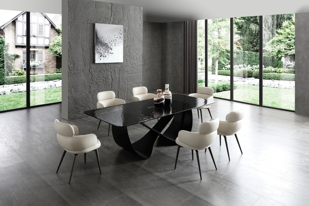 94" Black Gloss Glass and Metal Ribbon Dining Table