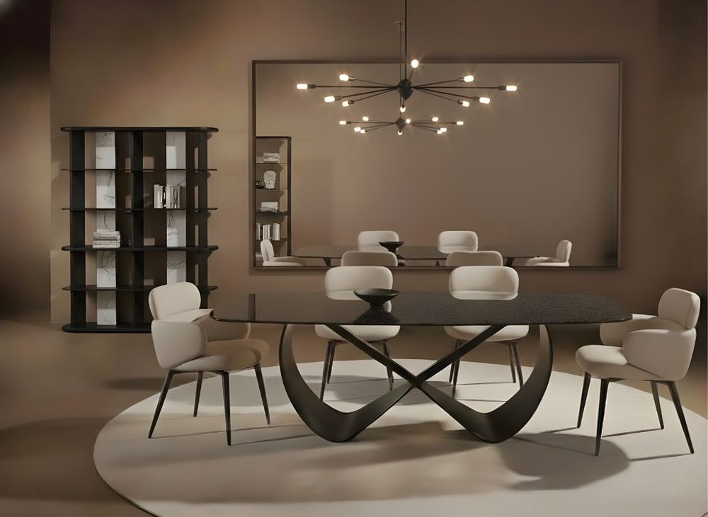 94" Black Gloss Glass and Metal Ribbon Dining Table