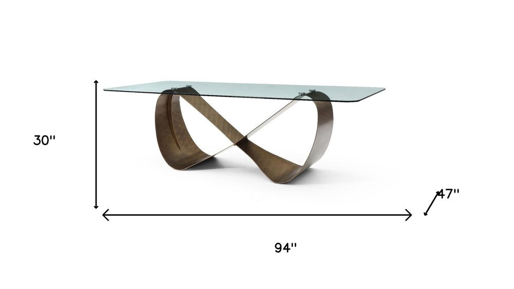 94" Bronze Metal and Glass Bow Dining Table