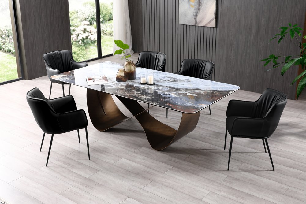 94" Bronze, Black, and White Ribbon Dining Table