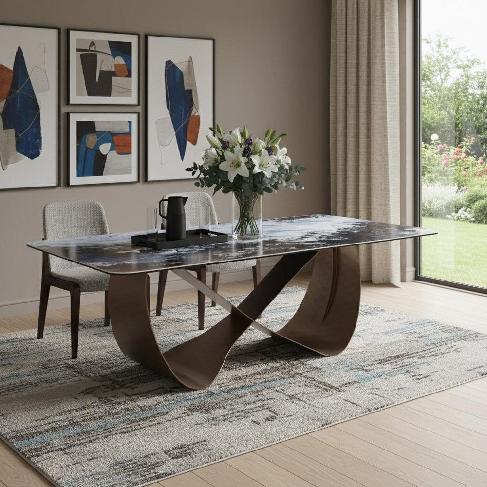 94" Bronze, Black, and White Ribbon Dining Table
