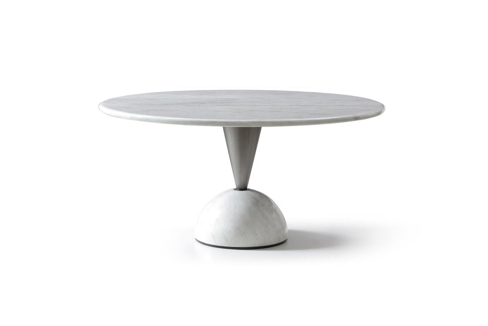 60" White Marble and Steel Round Pedestal Dining Table