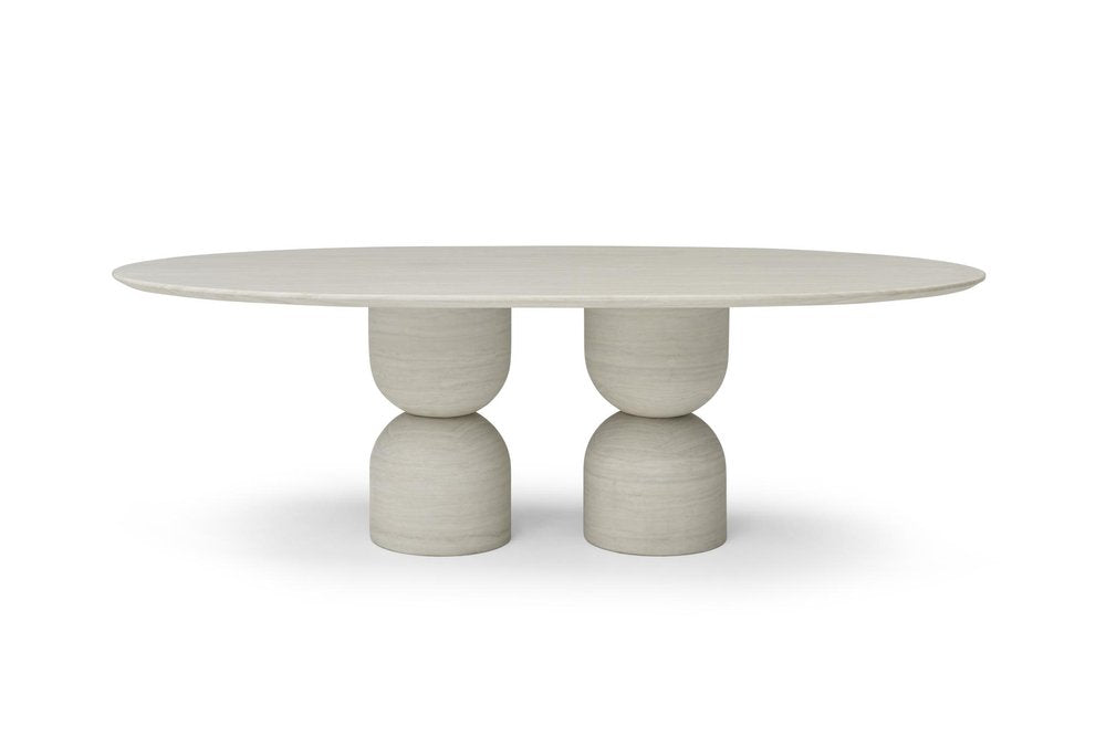 94" Beige Marble Double Pedestal Dining Table