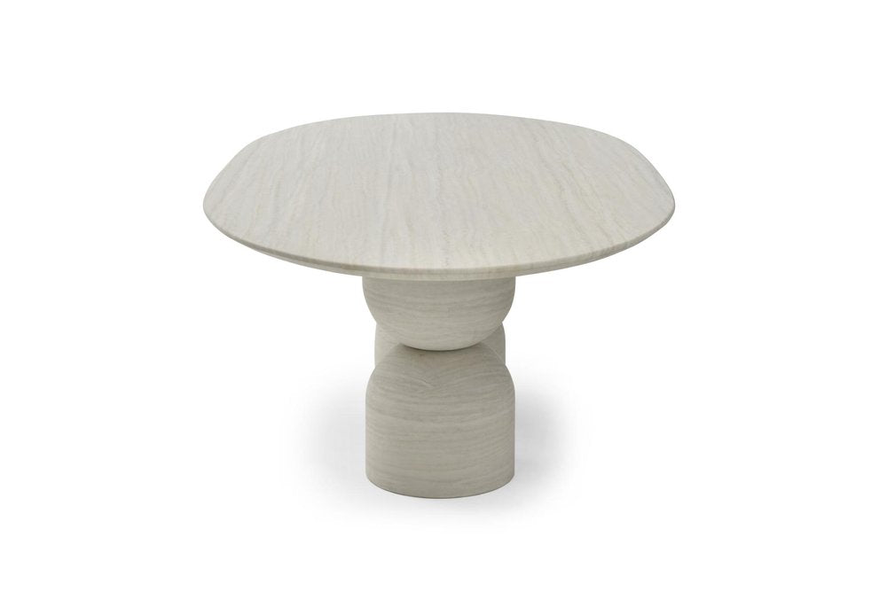 94" Beige Marble Double Pedestal Dining Table