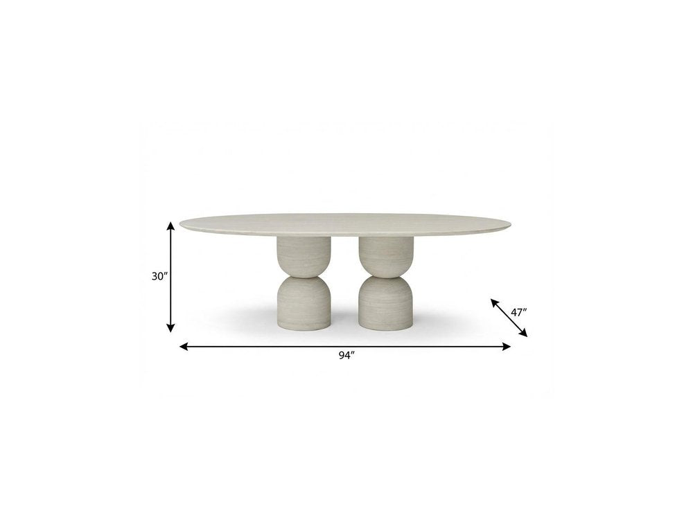 94" Beige Marble Double Pedestal Dining Table