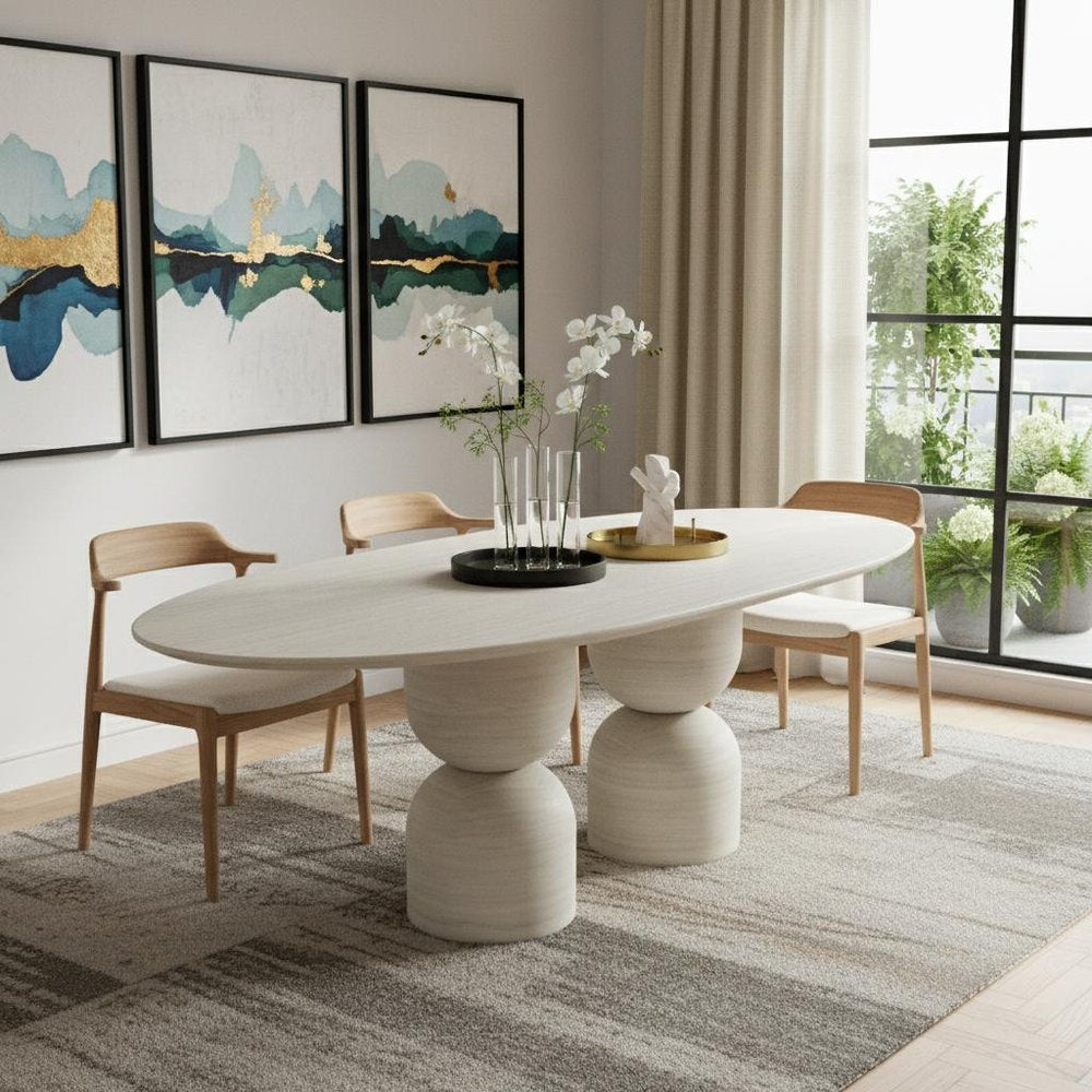94" Beige Marble Double Pedestal Dining Table