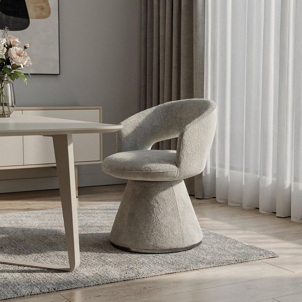 23" Gray Bouclé Open Barrel Dining Chair
