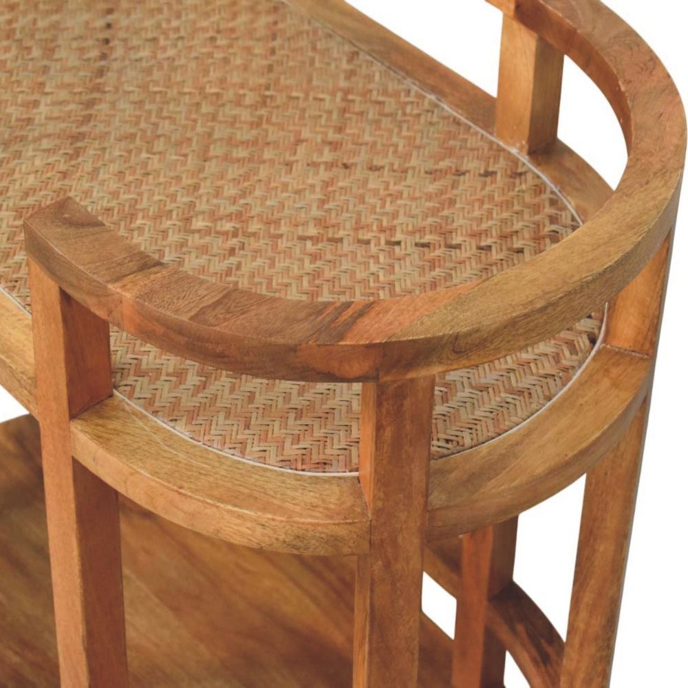 35" Brown Mid-Century Console Table with Wheels