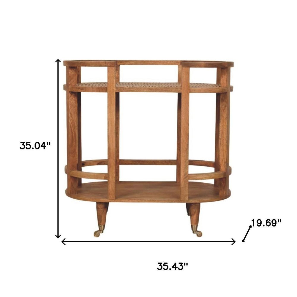 35" Brown Mid-Century Console Table with Wheels