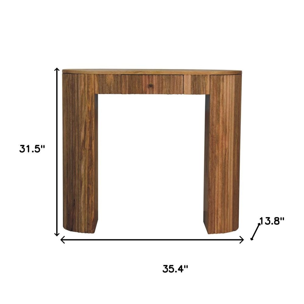 35" Brown Rectangle Textured Wood Console Table