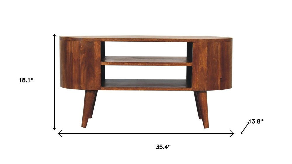 35" Brown Wood Oval Open Entertainment Stand