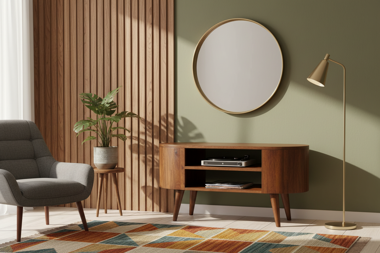 35" Brown Wood Oval Open Entertainment Stand