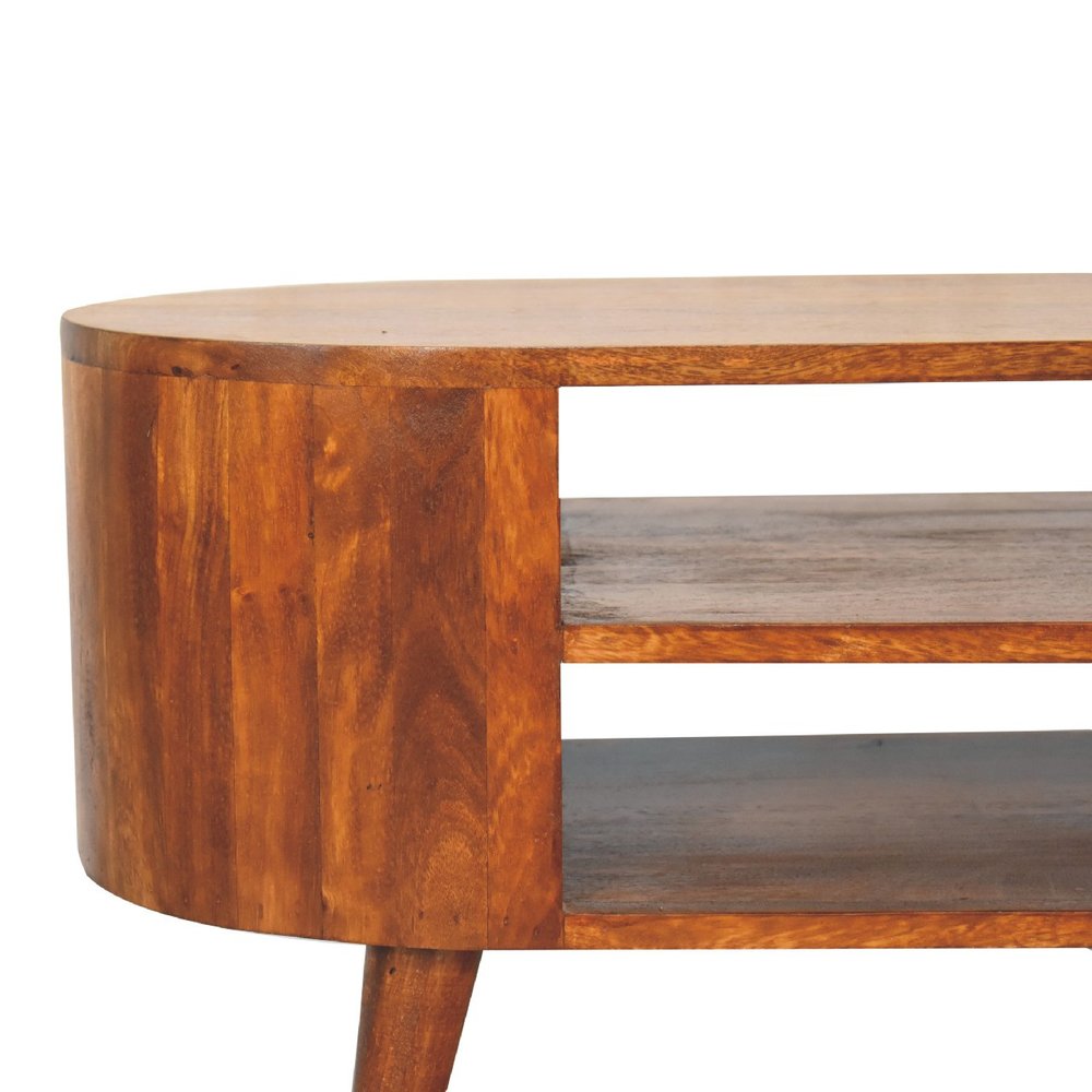 35" Brown Wood Oval Open Entertainment Stand