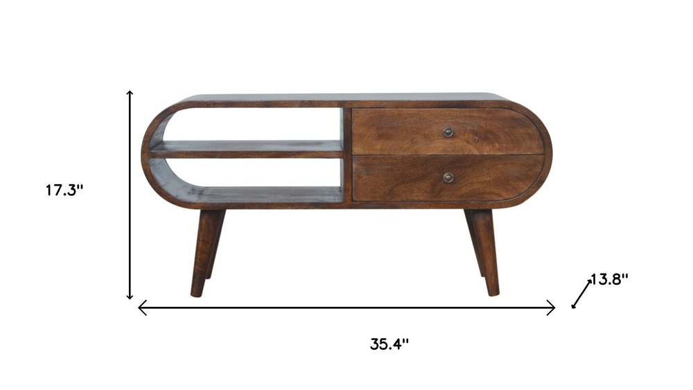 35" Brown Oval Mid-Mid-Century Coffee Table with Drawers