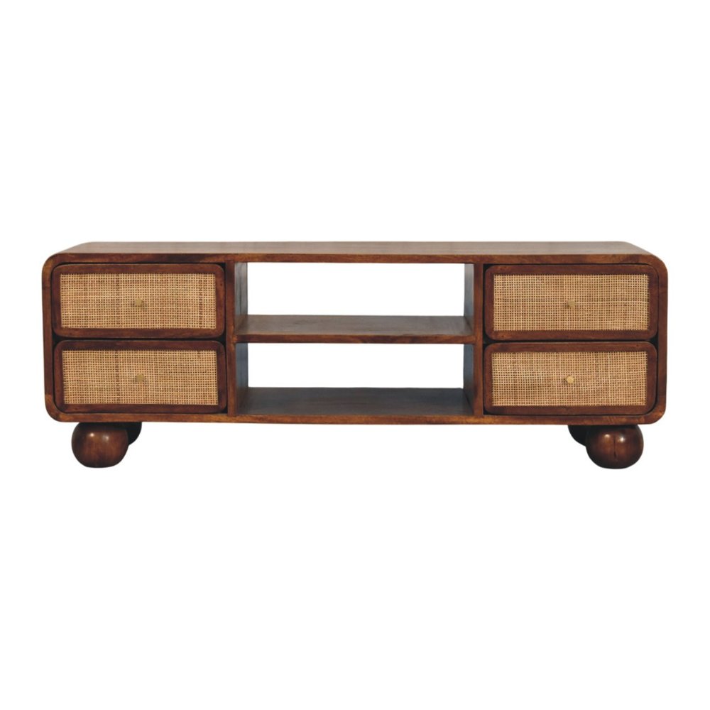 43" Brown Wood and Rattan Ball Leg Entertainment Console