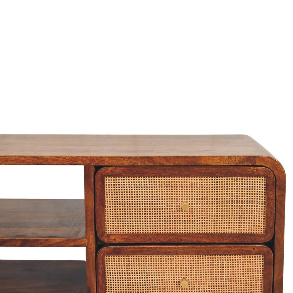 43" Brown Wood and Rattan Ball Leg Entertainment Console