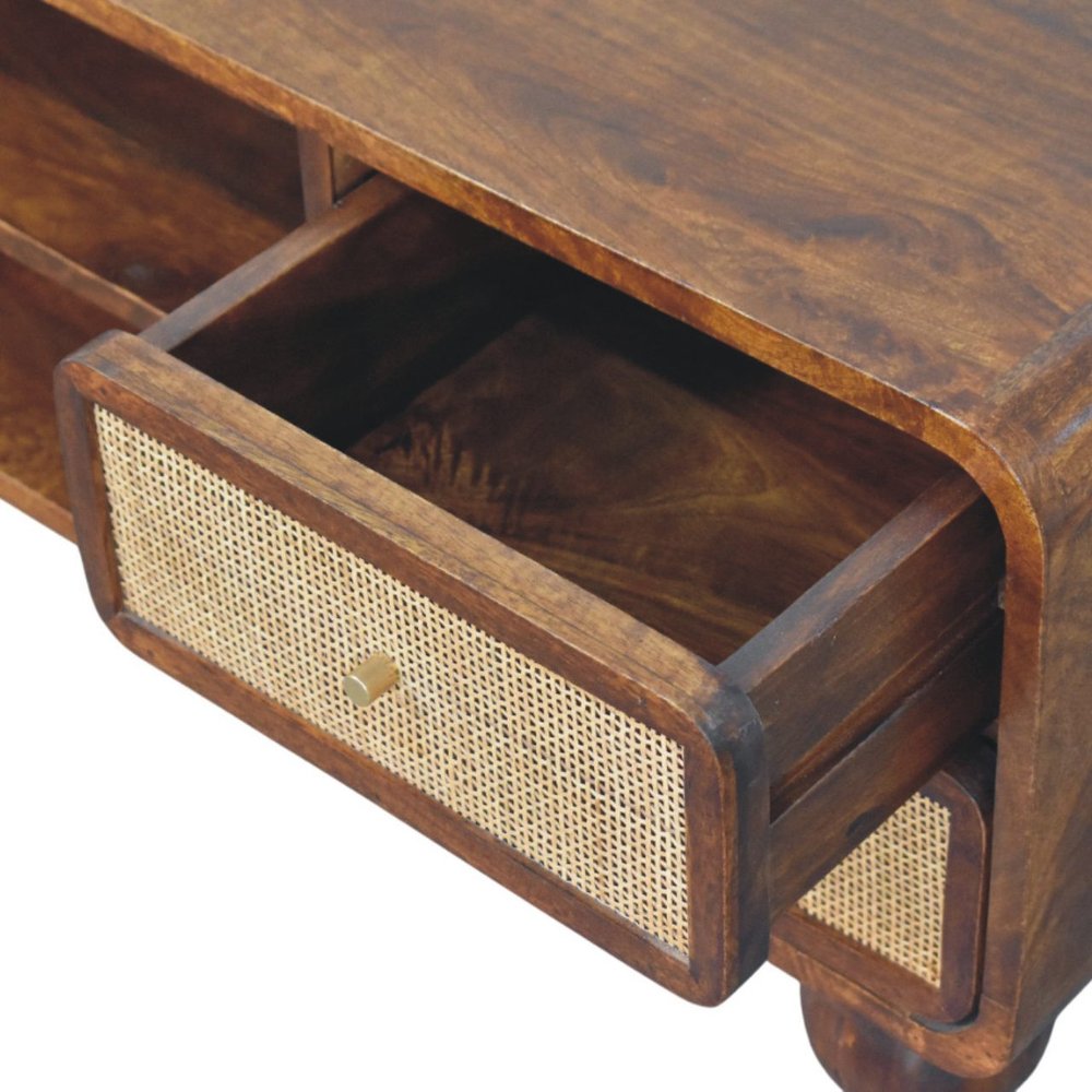 43" Brown Wood and Rattan Ball Leg Entertainment Console