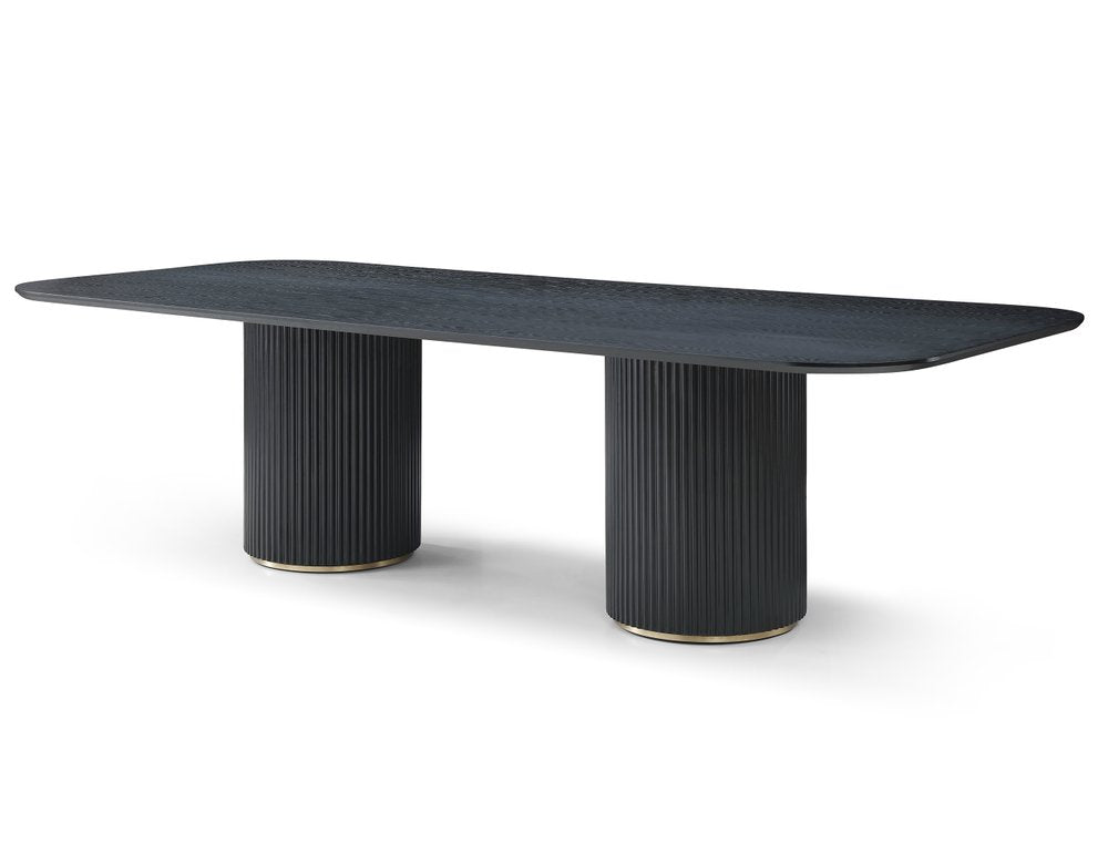 110" Black Fluted Wood Double Pedestal Dining Table