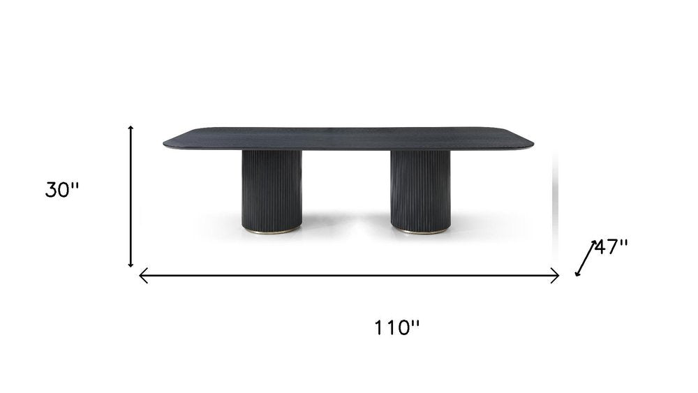 110" Black Fluted Wood Double Pedestal Dining Table