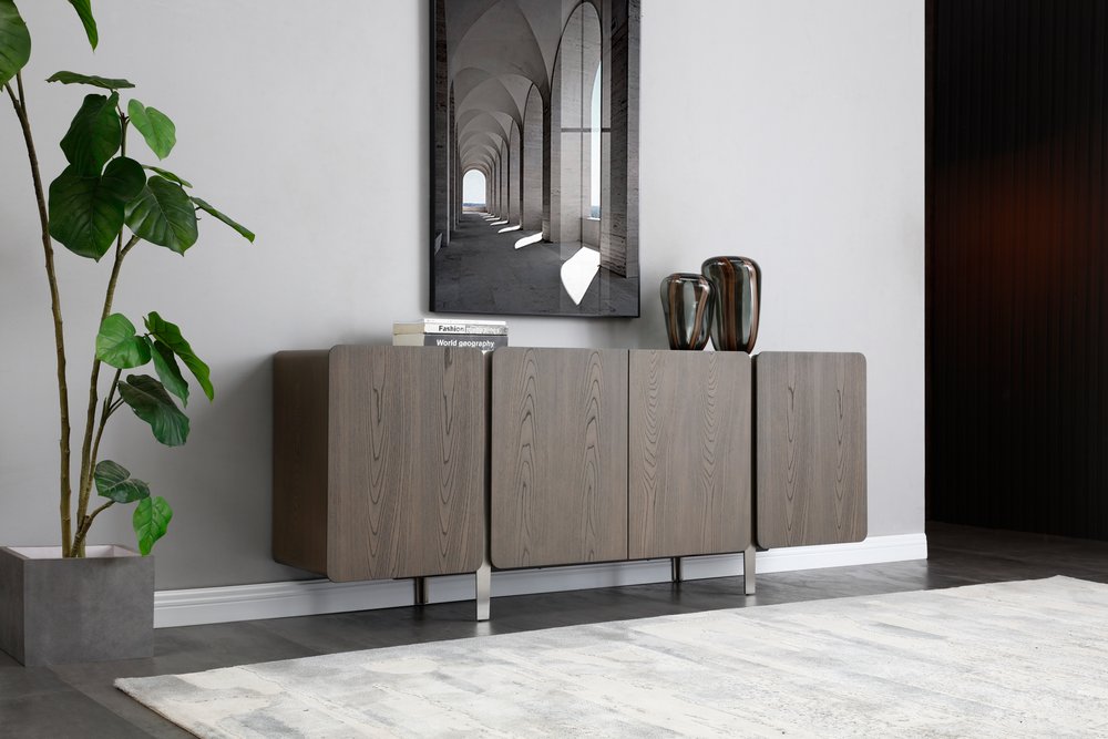 79" Ash Gray Wood Panels Sideboard