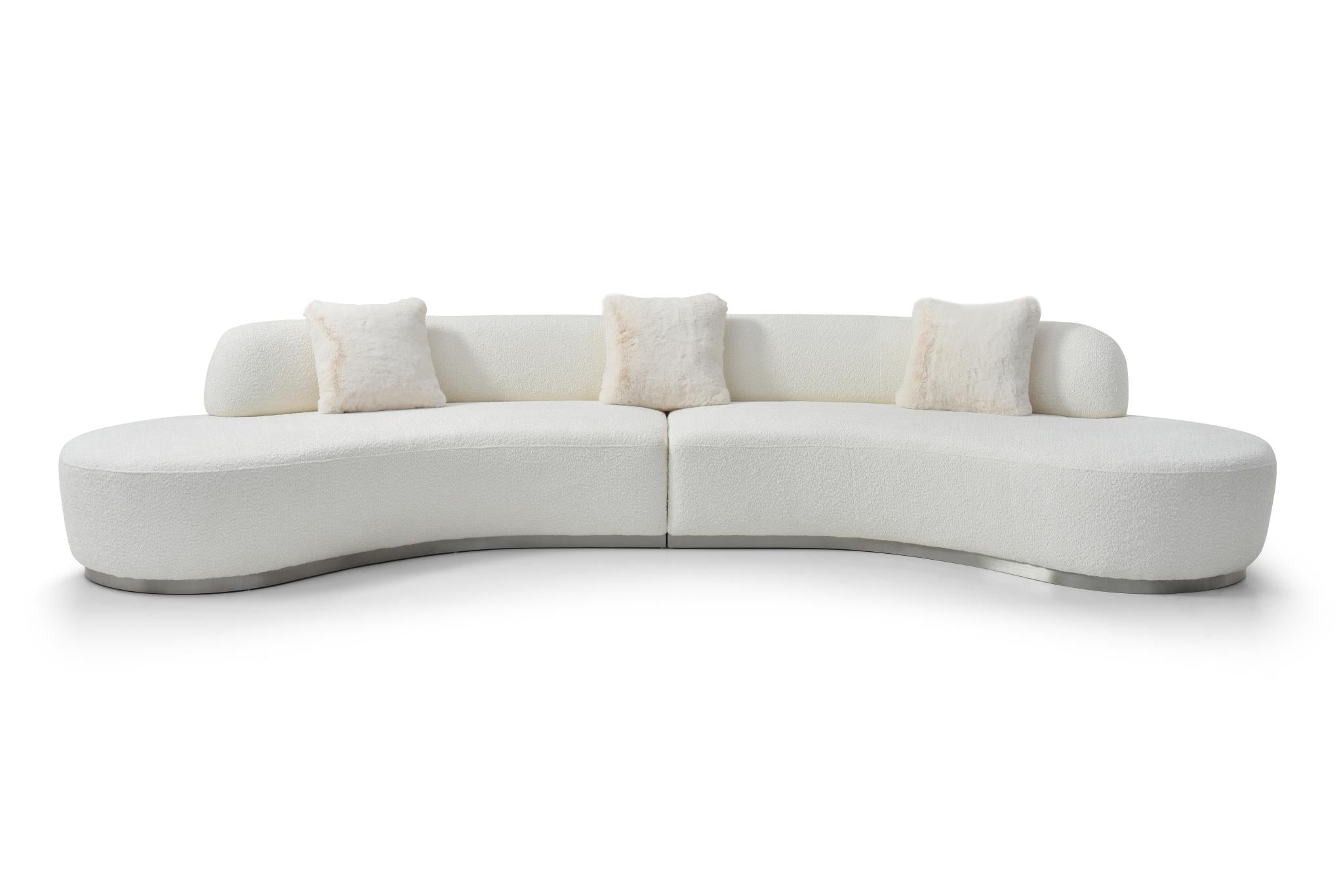 150" Bouclé Curved Sectional Sofa with Pillows