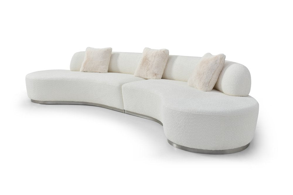 150" White Cotton Curved Perla Sofa with Pillows