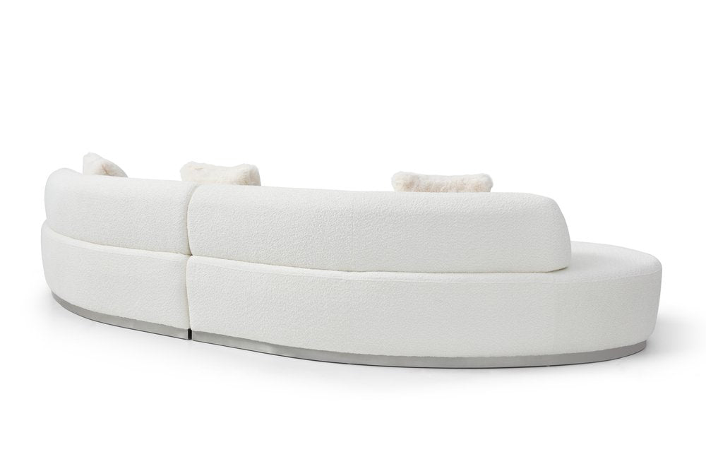 150" White Cotton Curved Perla Sofa with Pillows
