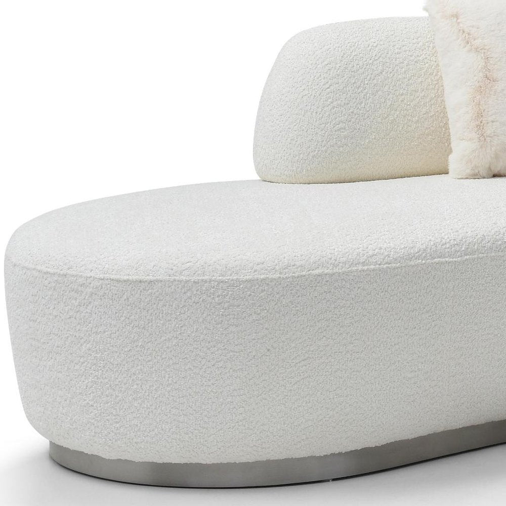 150" White Cotton Curved Perla Sofa with Pillows