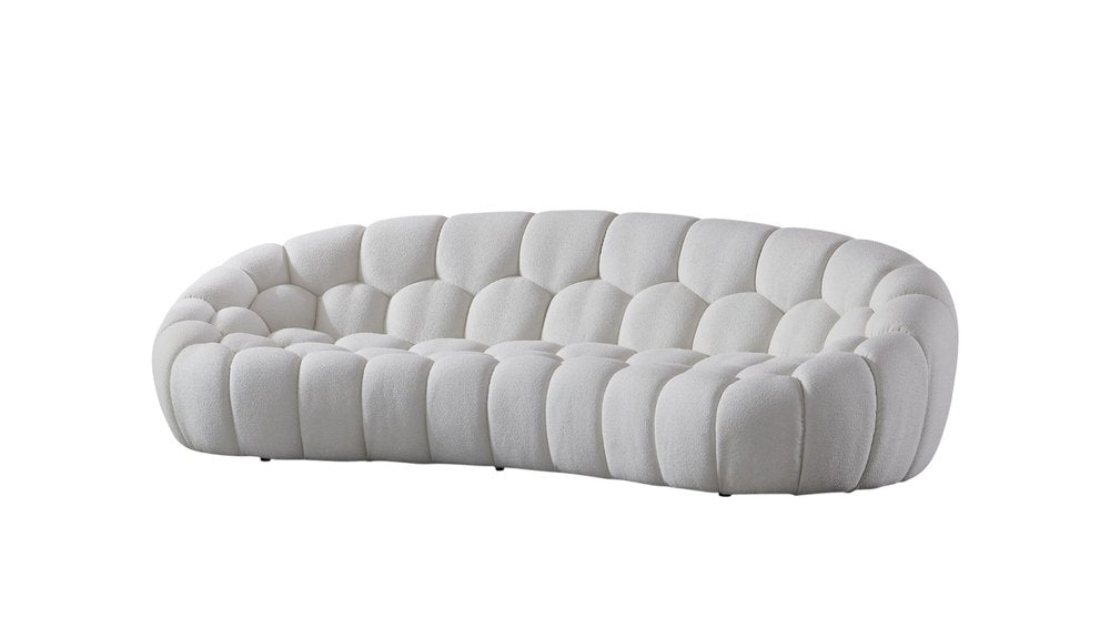 105" White Tufted Bouclé Curved Bubble Sofa
