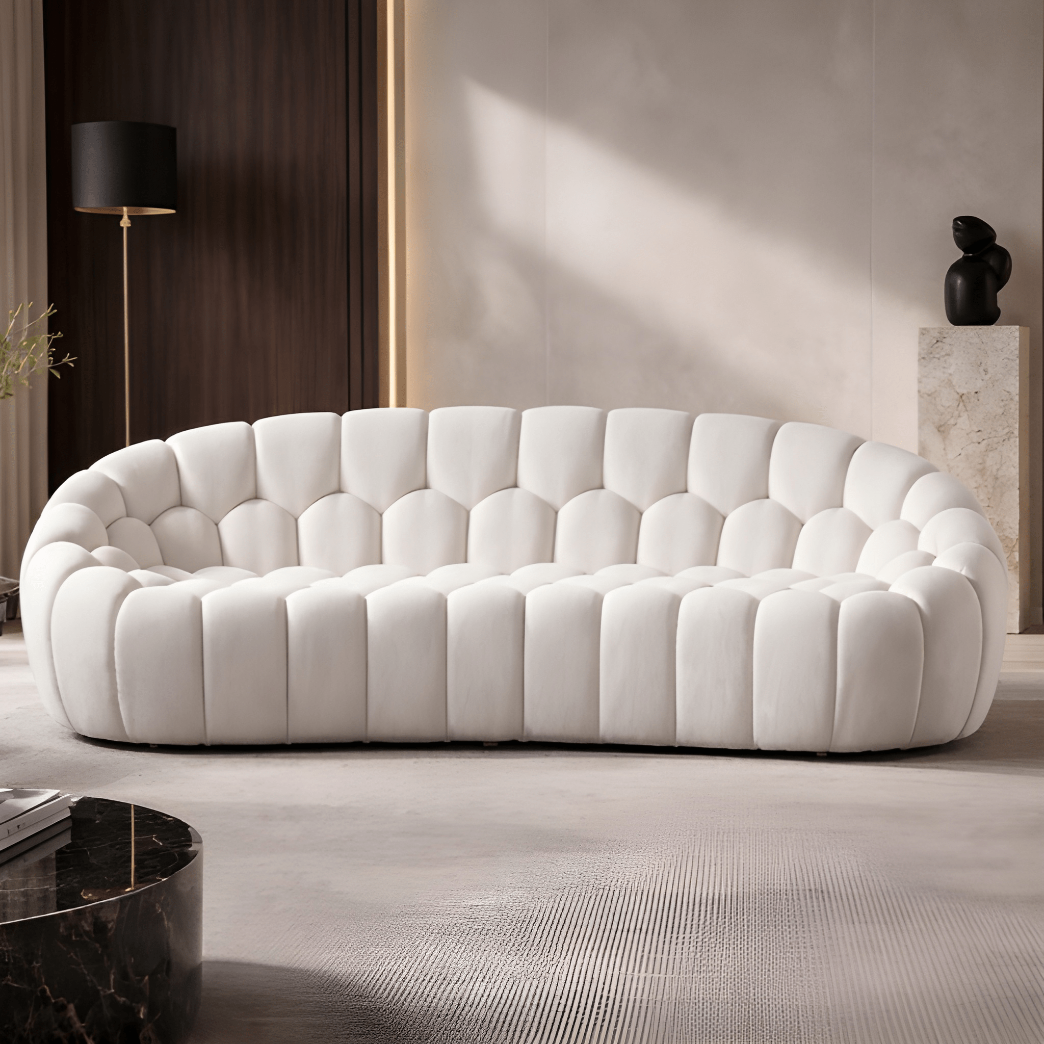 105" White Curved Bubble Sofa