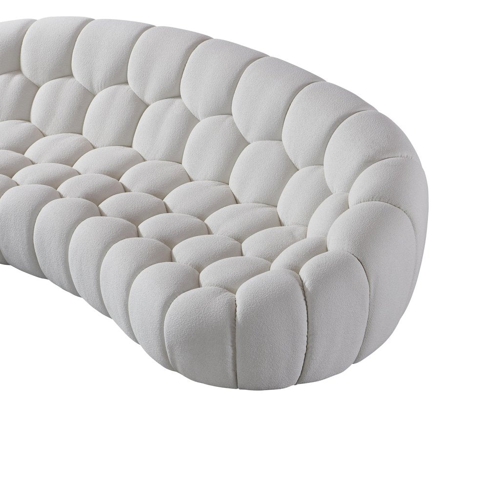 105" White Tufted Bouclé Curved Bubble Sofa