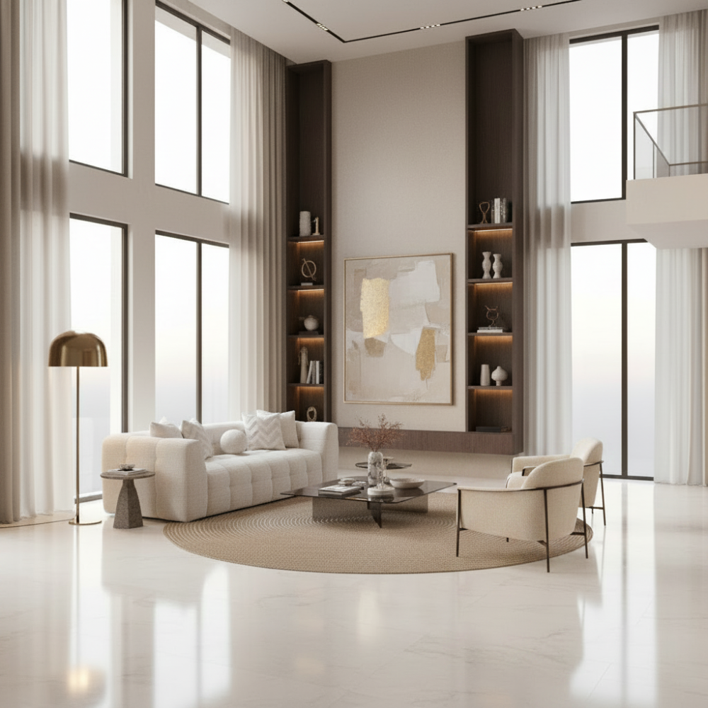 91" Beige Chenille Blind Tufted Sofa
