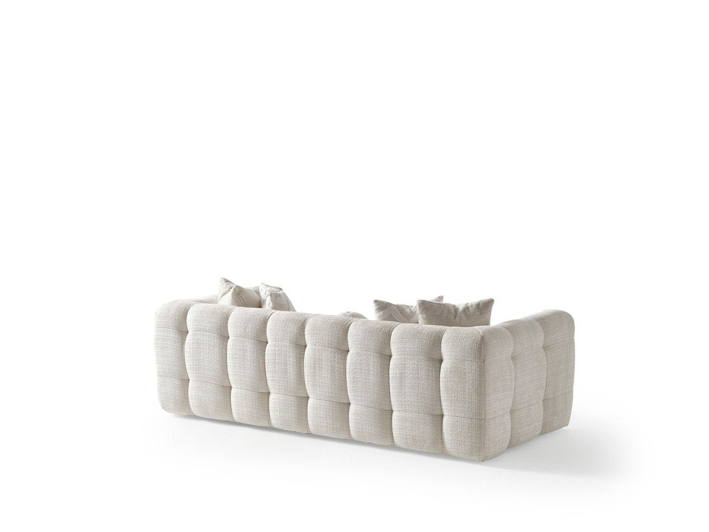 91" Beige Chenille Blind Tufted Sofa