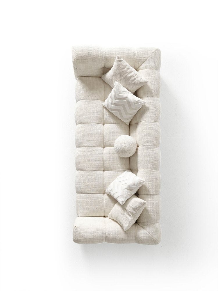 91" Ivory Blind Tufted Chenille Sofa with Toss Pillows