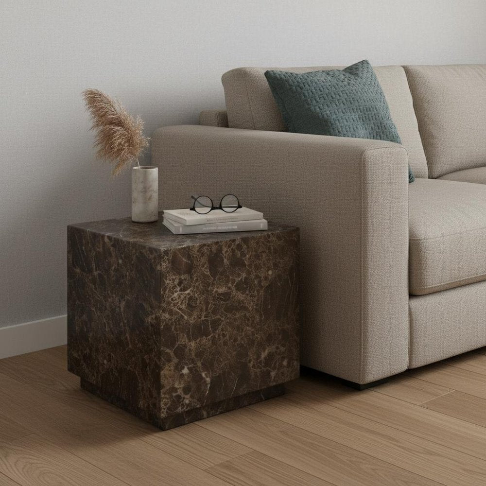 20" Black Marble Square Block End Table