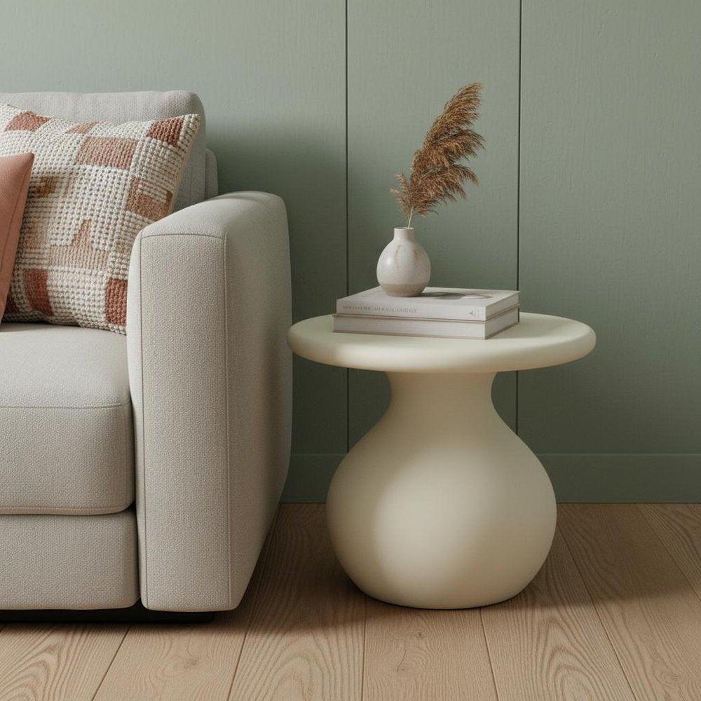 23" Beige Curved Pedestal Modern End Table