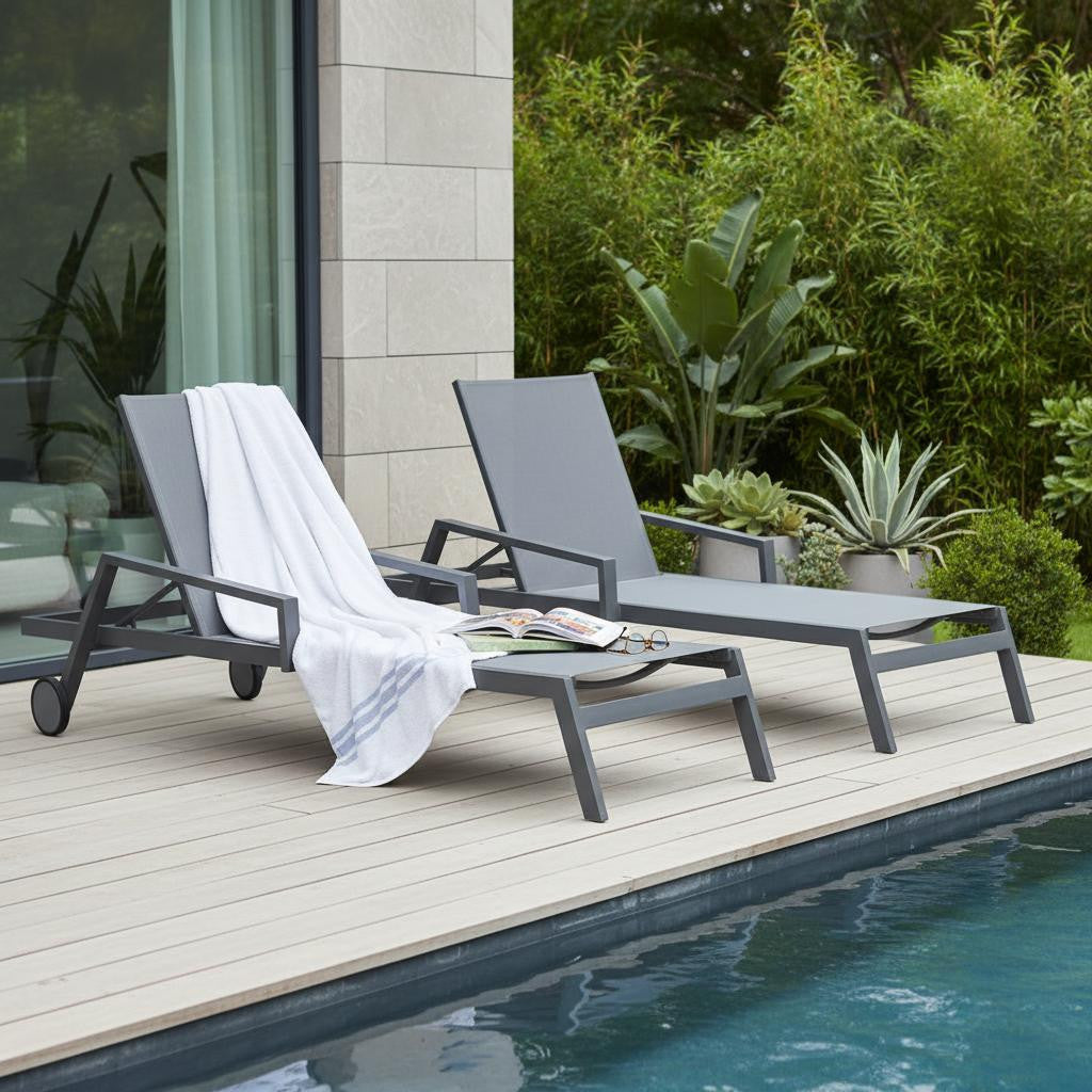 Set Of 2 83" 3-Position Rolling Outdoor Sun Loungers