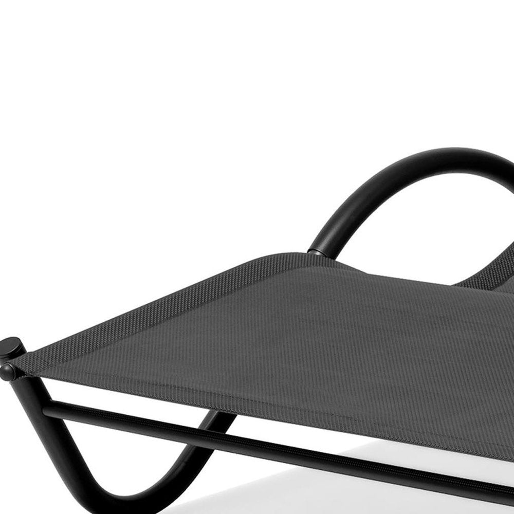 73" Black Outdoor Sling Chaise Lounge with Canopy